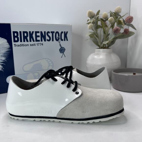 Birkenstock Maine Patent Leather Suede Shoe White Regular Fit Women 7/Men 5 NWB - Picture 7 of 10